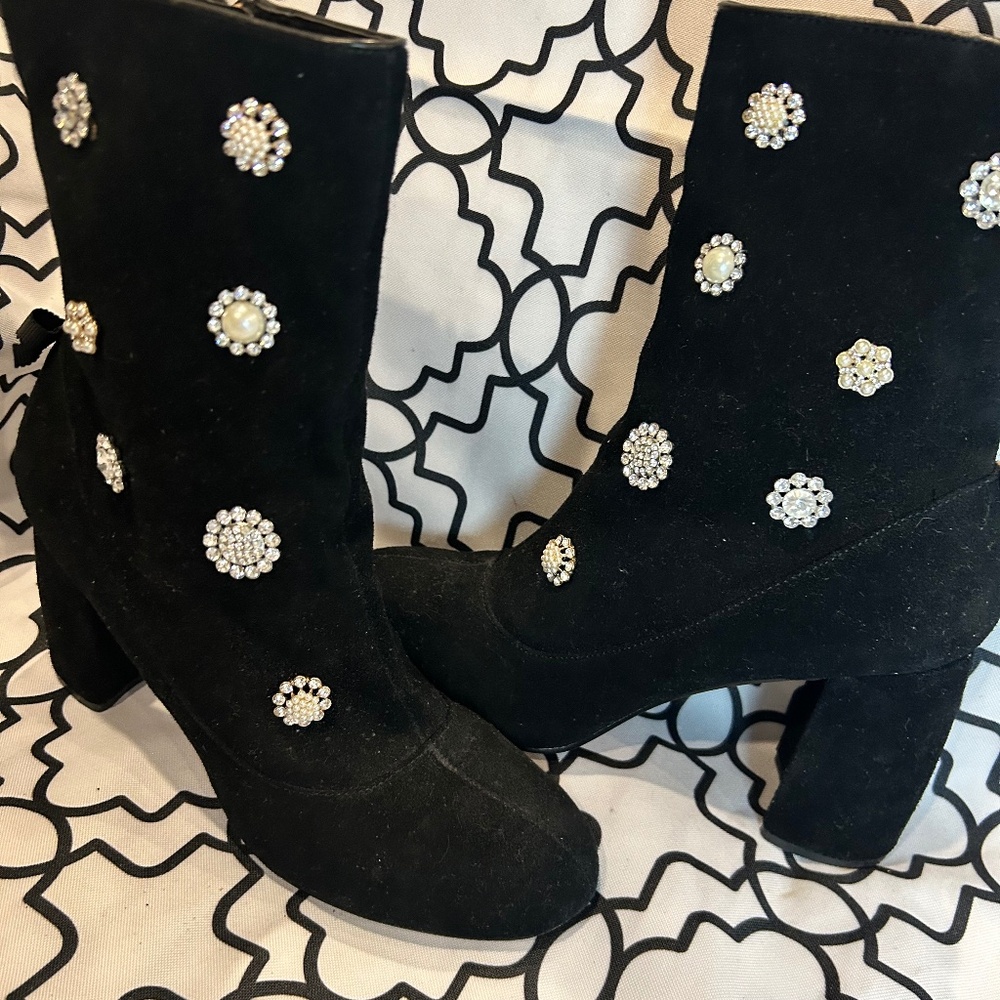 Anthropologie Nanette Lepore Linette Black Suede Boots Sz10